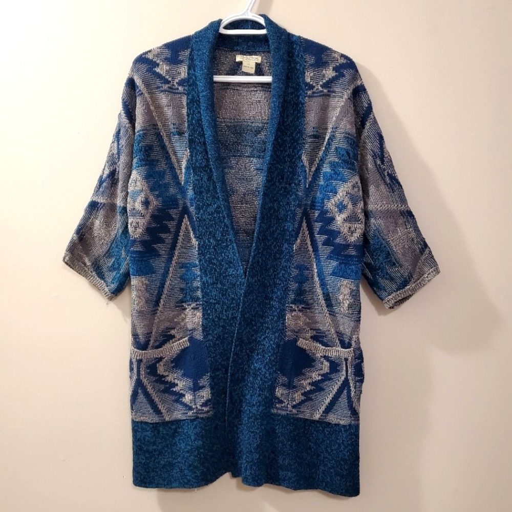 Lucky Brand - Aztec Knit Open Front Longline Cardigan - Size M